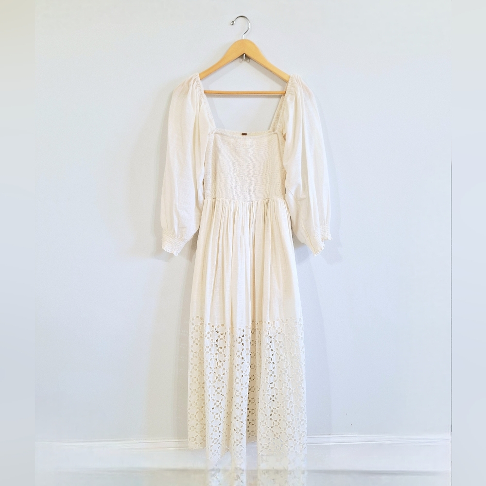 Free People Perfect Storm Midi Dress in Tea – XS | Cotton Eyelet Boho - Picture 4 of 9